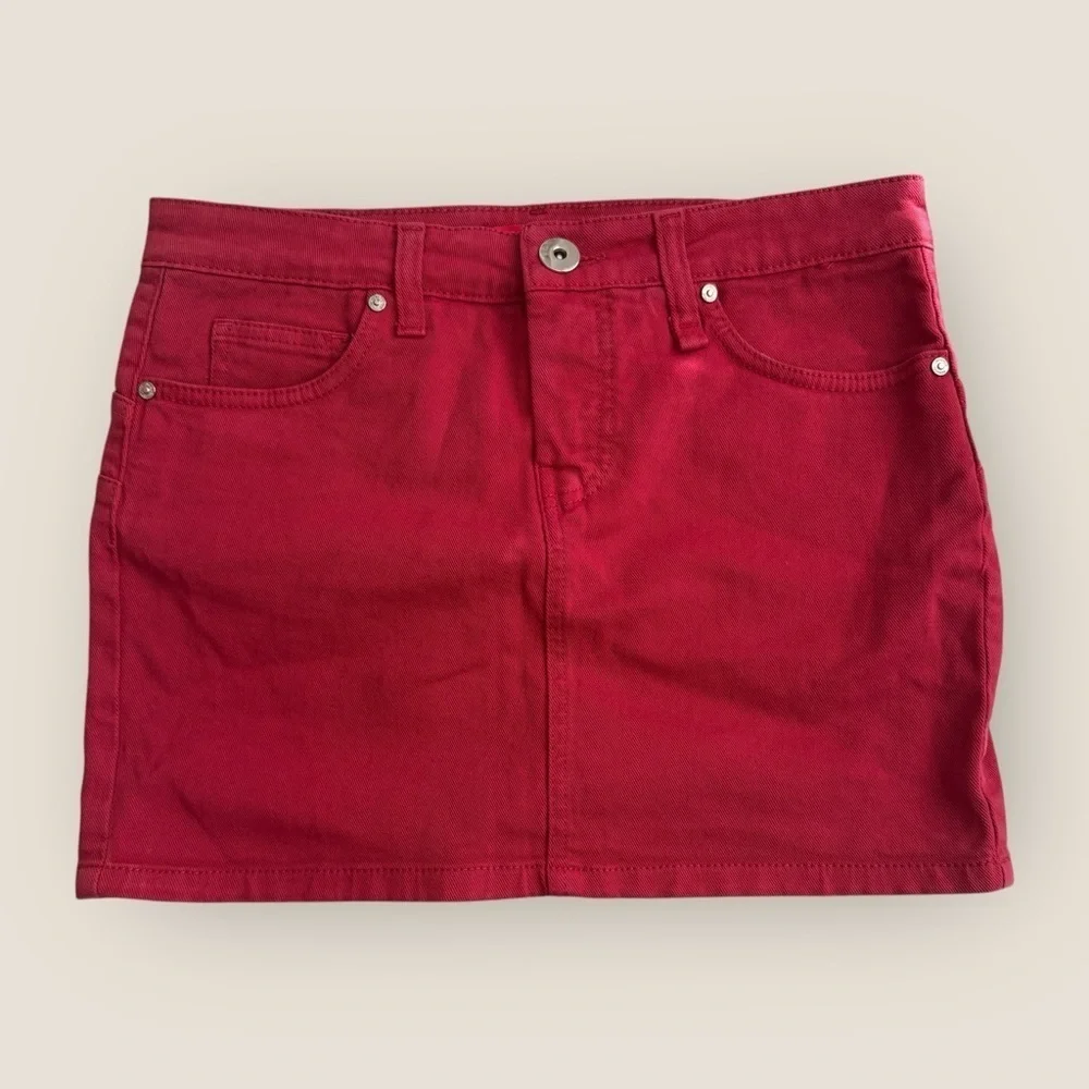 Fiorucci | Red Denim Mini Skirt | Size 26 | NWT